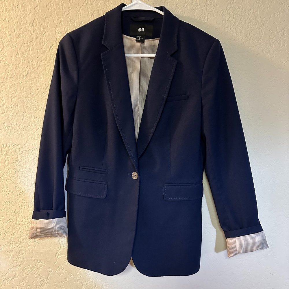 EUC H&M Womens Dark Blue Single Button Fitted Blazer - Size 8